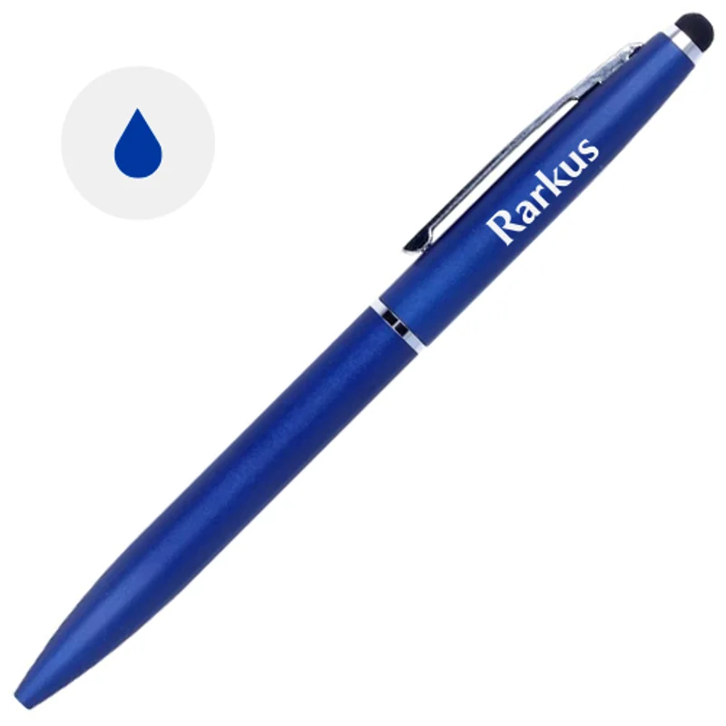 Penna a sfera in alluminio finitura opaca e punta touch con meccanismo a rotazione e refill blu