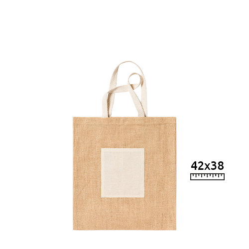 Shopper in juta con tasca e manici lunghi in cotone 38×42cm