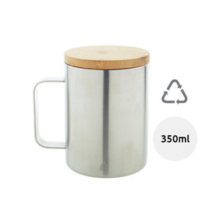 Tazza termica in acciaio inox riciclato con coperchio in bambù da 350ml