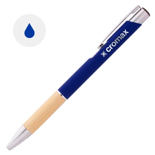 Penna a sfera finitura gommata con impugnatura in bambù per incisione laser a specchio in refill blu