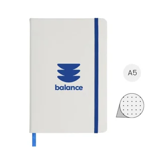 Block note A5 bianco con elastico e segnapagine colorato e 80 pagine a righe