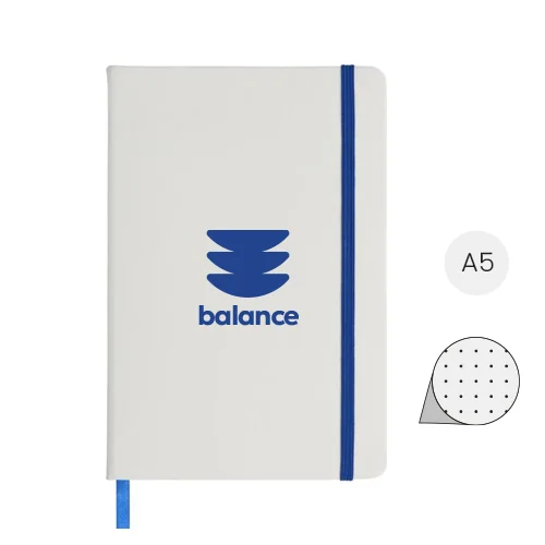 Block note A5 bianco con elastico e segnapagine colorato e 80 pagine a righe