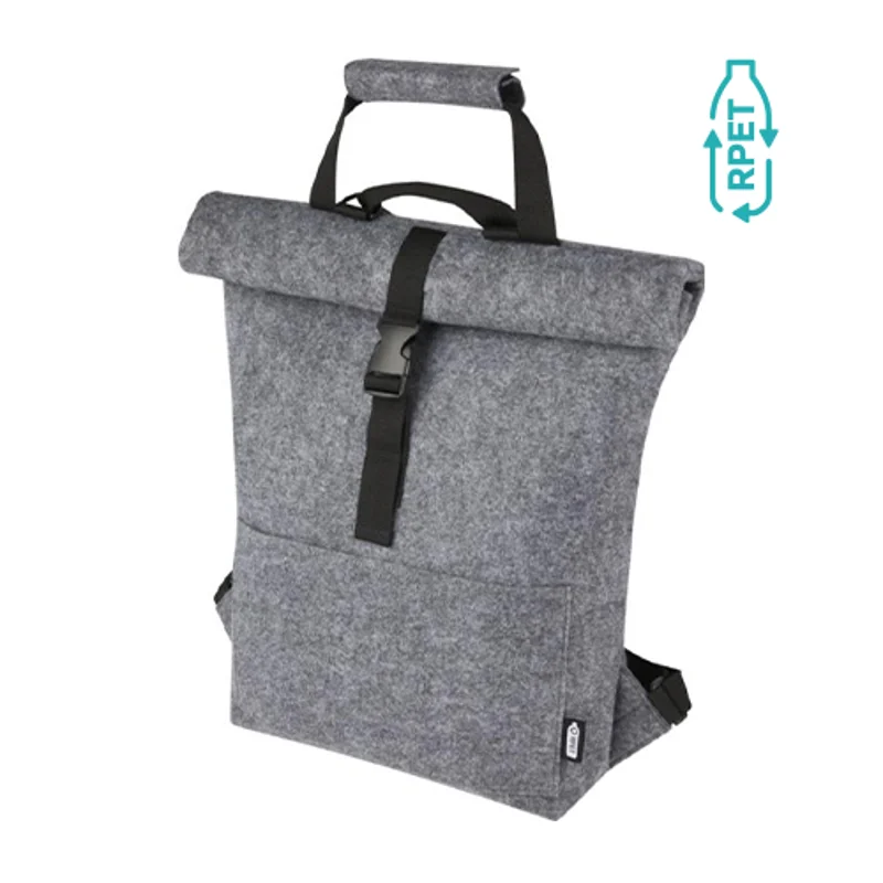 Zaino multifunzionale in feltro riciclato certificato GRS con ganci per bicicletta e chiusura arrotolabile da 13L 37x11x42cm