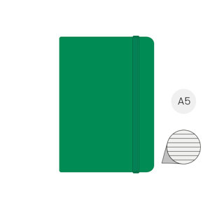 Block notes A5 con copertina in finta pelle e 100 fogli a righe con segnalibro e cinturino in gomma coordinati