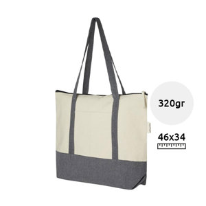 Shopper in cotone riciclato con chiusura a zip e manici da 27cm tasca anteriore a fessura 10L da 320gr 34x10x46cm