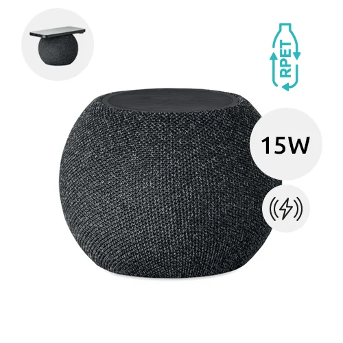 Speaker e caricatore wireless di design dai 15W in RPET e bambù
