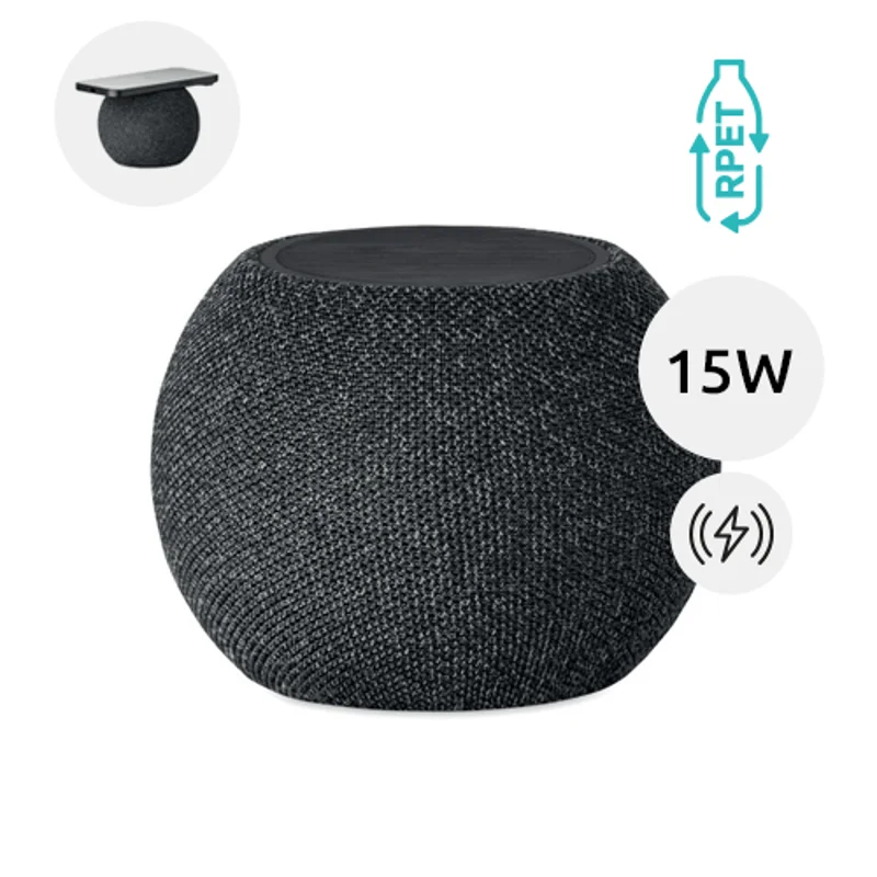 Speaker e caricatore wireless di design dai 15W in RPET e bambù