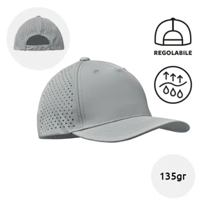 Cappellino con visiera in poliestere 130gr a 5 pannelli ad asciugatura rapadia e repellente al sudore