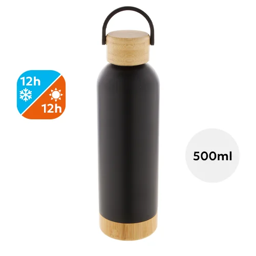 Borraccia in acciaio inox a doppia parete con tappo e base in bambù da 500ml