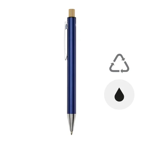 Penna a sfera in alluminio riciclato e pulsante bambù refill nero