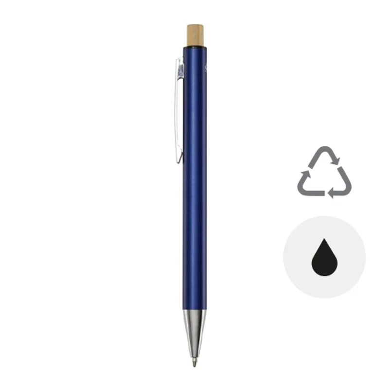 Penna a sfera in alluminio riciclato e pulsante bambù refill nero