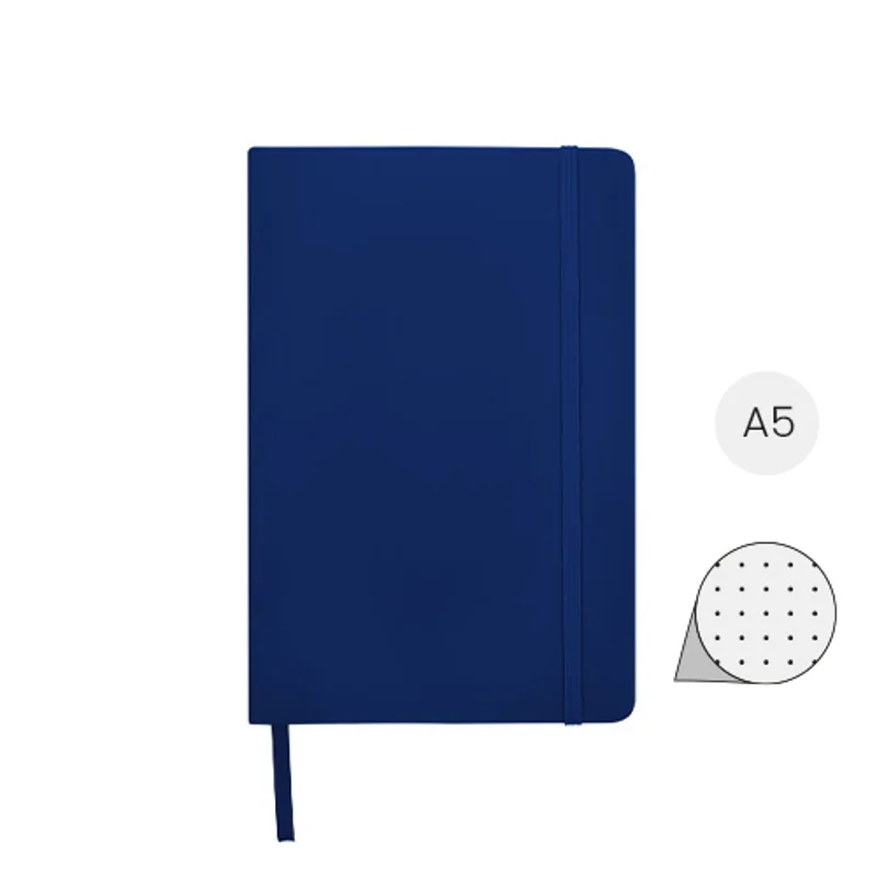 Block notes A5 con rivestimento in PVC e elastico segnalibro coordinati e con 96 pagine puntinate