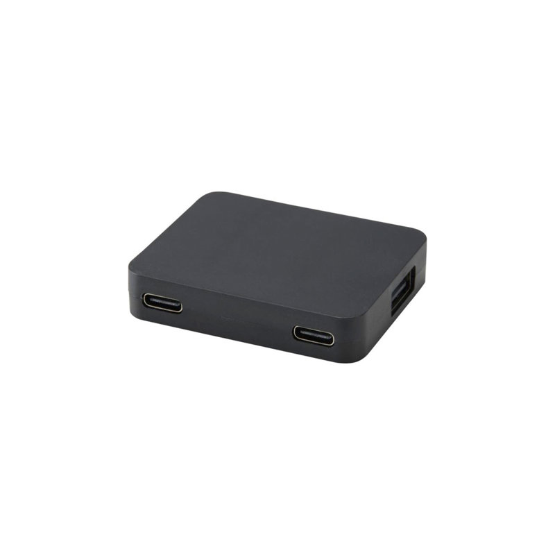 Hub USB in plastica riciclata a 4 porte con uscita USB-A e Tipo-C e doppio ingresso