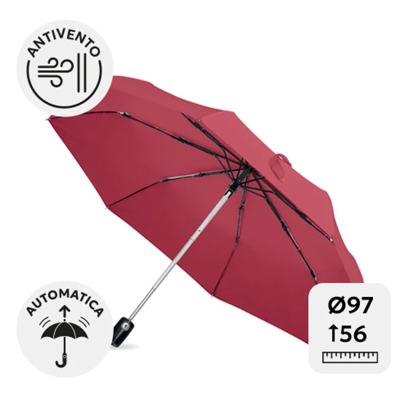 Ombrello pieghevole antivento automatico 21” con struttura in fibra di vetro