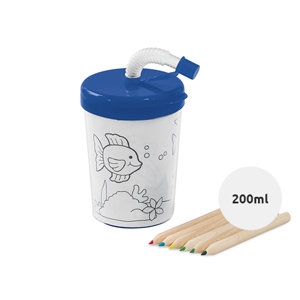 Bicchiere da viaggio in PP e PS da colorare con cannuccia flessibile da 200ml