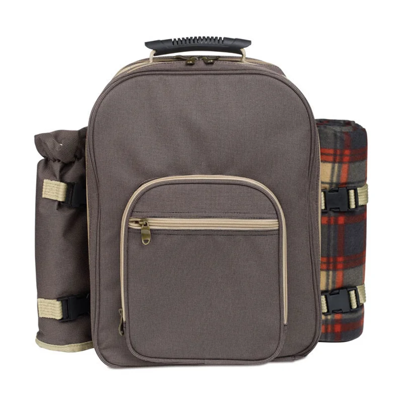 Zaino in poliestere 600D con porta bottiglia e accessori da pic nic per 4 persone compresa una coperta