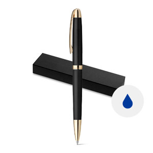 Penna a sfera in metallo con dettagli in oro e con meccanismo a rotazione in confezione regalo e refill blu