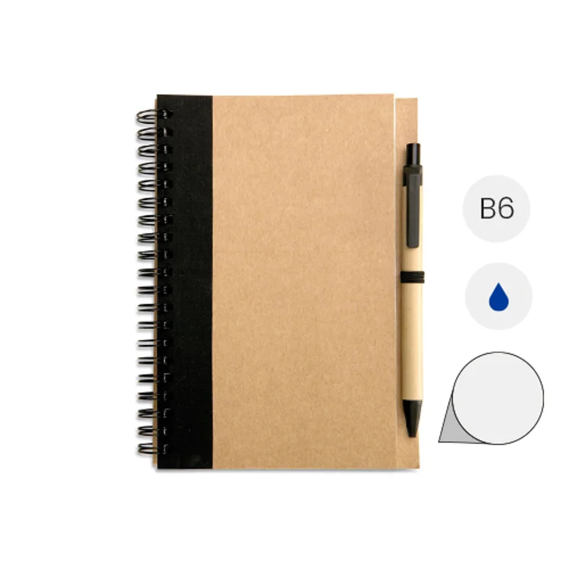 Block Notes B6 da 70 fogli in carta riciclata con penna a sfera in refill blu