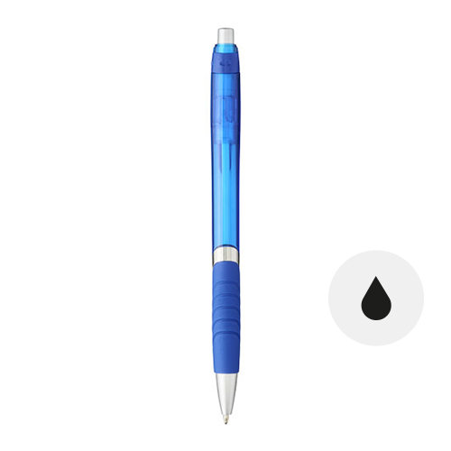 Penna a sfera in plastica colorata con impugnatura in gomma e meccanismo a scatto e refill nero
