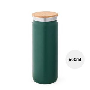 Borraccia termica a doppio strato in acciaio inox con interno in rame e tappo in sughero capacità 600ml