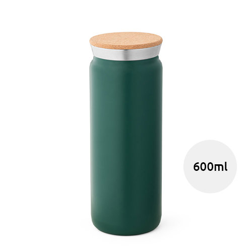 Borraccia termica a doppio strato in acciaio inox con interno in rame e tappo in sughero capacità 600ml