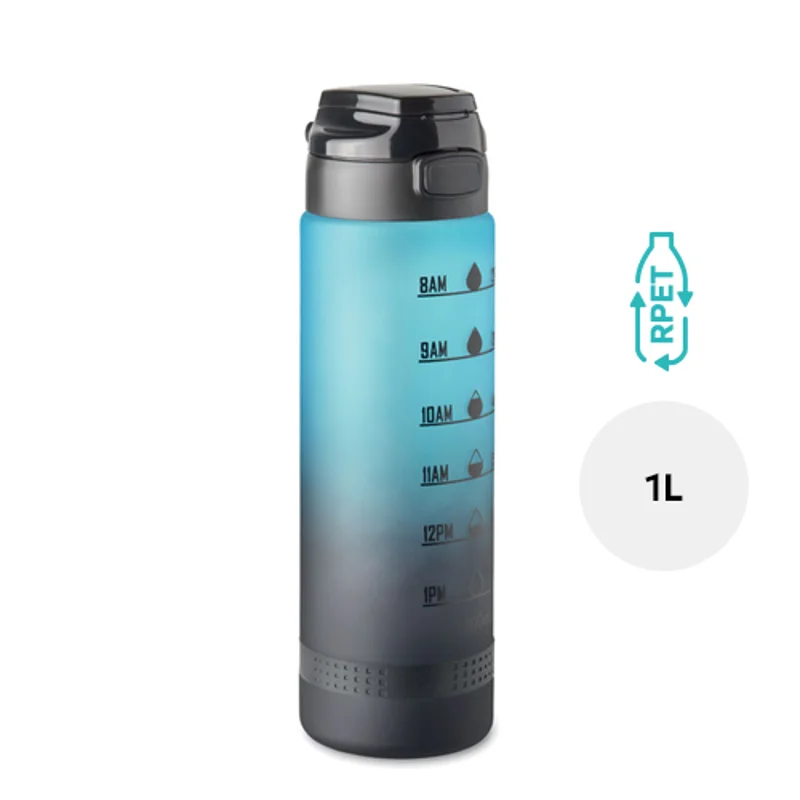 Borraccia sportiva in RPET da 1L con coperchio flip top e marcatura temporale motivazionale