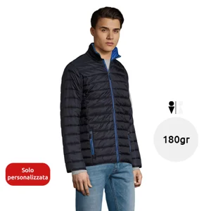 Piumino leggero da uomo colori assortiti con fodera e zip a contrasto taglio aderente in nylon e poliestere 180g
