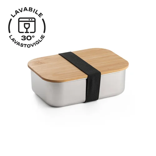 Porta pranzo in acciaio e coprechio bambù capacità 800ml