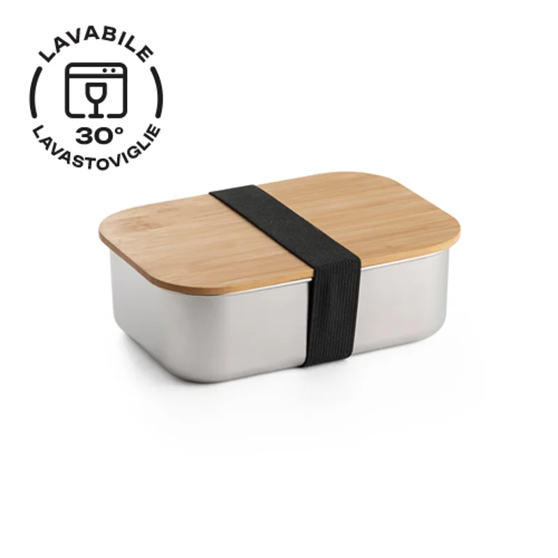 Porta pranzo in acciaio e coprechio bambù capacità 800ml
