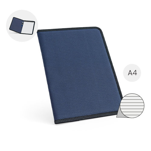 Cartella portadocumenti con blocco appunti in formato A4 con 20 fogli a righe e tasca interna e portapenna