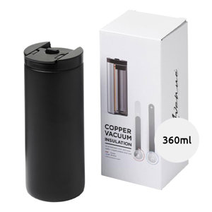 Bicchiere termico in acciaio inox e PP con isolamento sottovuoto in rame presentata in una confezione regalo da 360ml