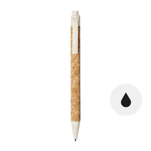 Penna a sfera in sughero e paglia di grano con meccanismo a scatto e refill nero