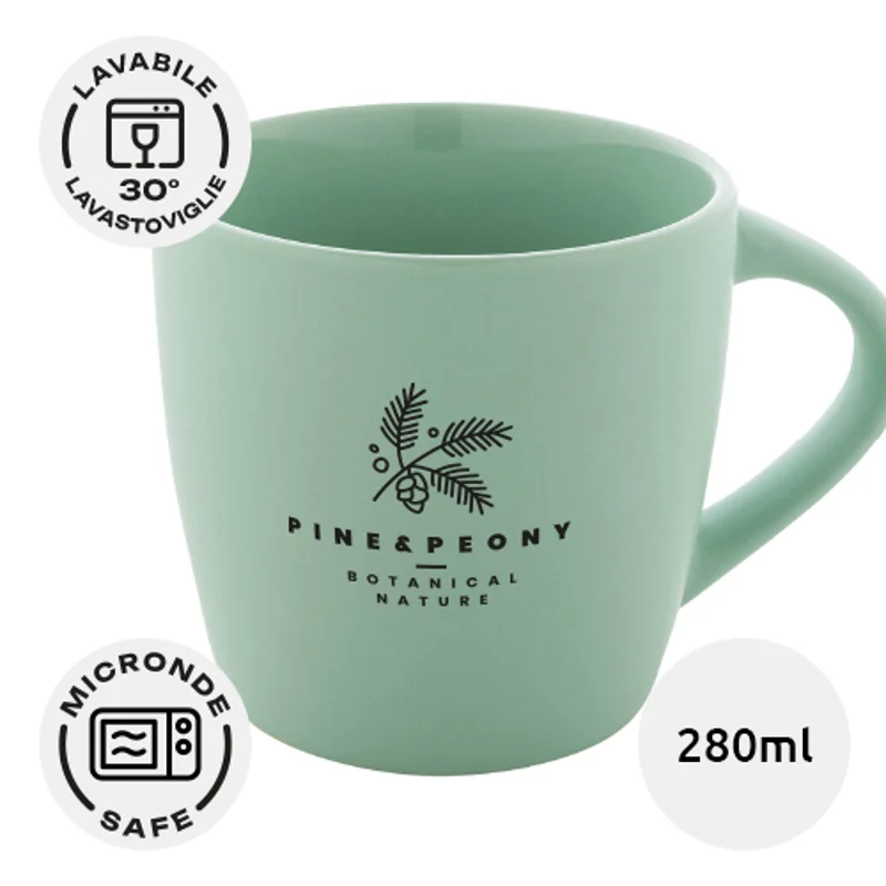 Tazza in ceramica colorata da 280ml con finitura opaca e scatola regalo in carta kraft