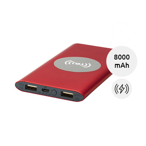 Power bank con ricarica wireless in alluminio in diverse colorazioni da 8000mAh fornito in scatola regalo