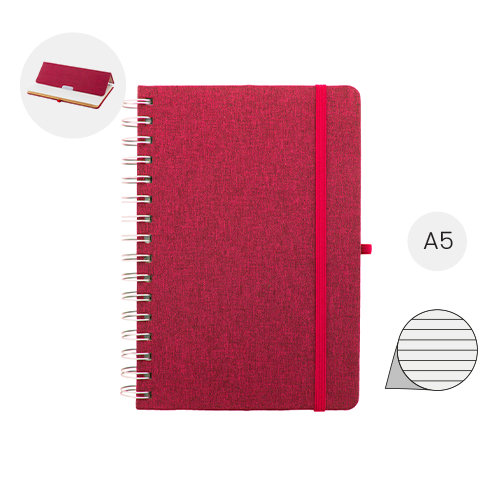 Block note a spirale A5 con copertina RPET a 70 fogli a righe in carta kraft riciclata con portapenne e inserto in plastica di paglia di grano per cellulare ed elastico