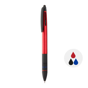 Penna a sfera in plastica multicolore disponibile in vari colori e con punta touch e tre refill nero rosso blu