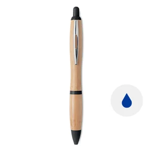 Penna a sfera in ABS e bambù con dettagli colorati e con meccanismo a scatto e refill blu
