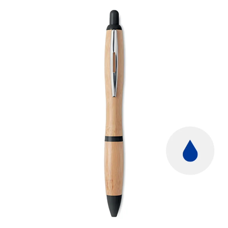 Penna a sfera in ABS e bambù con dettagli colorati e con meccanismo a scatto e refill blu