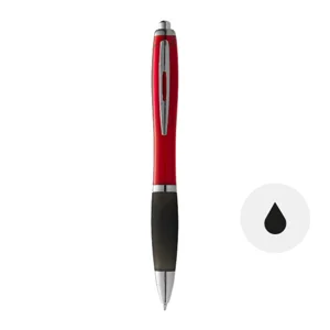 Penna a sfera con fusto colorato e impugnatura nera con meccanismo a scatto e refill nero