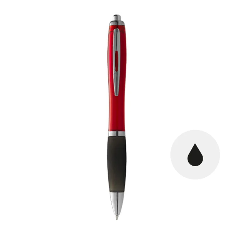 Penna a sfera con fusto colorato e impugnatura nera con meccanismo a scatto e refill nero