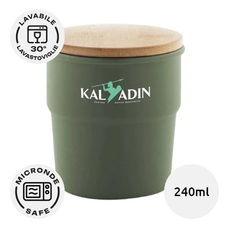 Bicchiere in ceramica colorata opaca da 240ml con coperchio in bambù e scatola regalo