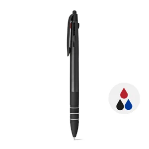 Penna a sfera in plastica multicolore con impugnatura antiscivolo disponibile in vari colri e refill blu rosso nero