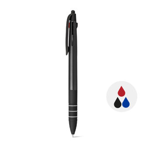 Penna a sfera in plastica multicolore con impugnatura antiscivolo disponibile in vari colri e refill blu rosso nero