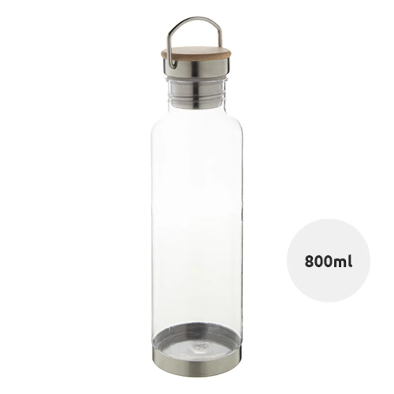 Borraccia in Tritan da 800 ML con fondo inox e coperchio con inserto in bambù
