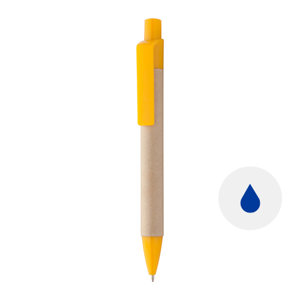Penna a sfera carta riciclata con puntale e clip in plastica colorata e con meccanismo a scatto e refill blu