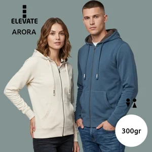 Felpa ELEVATE ARORA unisex in cotone e poliestere pregiati con cappuccio e tasche con chiusura a zip da 300gr