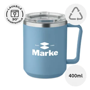 Tazza termica con coperchio e interno in acciaio inox riciclato e esterno in PP ricilato da 400 ml