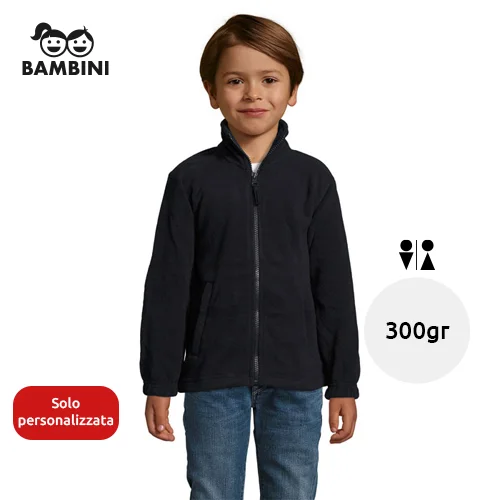 Felpa da bambino unisex colori assortiti con collo alto e cerniera in pile 300gr