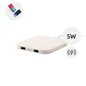 Caricabatteria wireless in plastica ecologica di paglia di grano con 2 porte USB da 5W