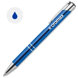 Penna a sfera in alluminio disponibile in vari colori e con meccanismo a scatto e refill blu